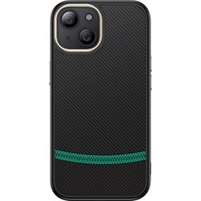 iPhone 14 Kılıf M-Safe Şarj Özellikli Karbon Fiber Görünümlü Stsr Antina Kapak - Siyah-Yeşil