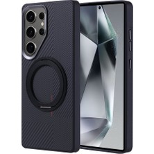 Galaxy S25 Ultra Kılıf Magsafe Şarj Özellikli Karbon Fiber Görünümlü Stsr Standlı Troy Kapak -115595