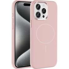 StilStoreTr iPhone 15 Pro Max Kılıf M-Safe Şarj Özellikli Metal Kamera Çerçeveli Zore Edi Silikon Kapak - Rose G