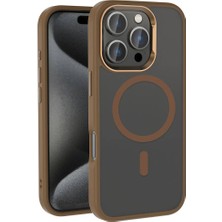 StilStoreTr Apple iPhone 16 Pro Kılıf Magsafe Şarj Özellikli Parlak Kamera Çerçeveli Stsr Kost Kapak-Rose Brown