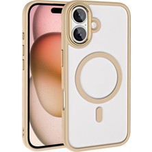 iPhone 16 Kılıf Wireless Şarj Özellikli Zore Krom M-Safe Silikon Kapak - Rose Gold