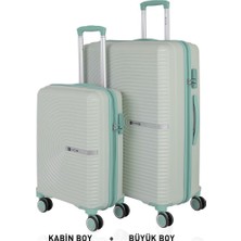 Mçs Bavul Büyük ve Kabin 2li Set Kırılmaz Silikon Valiz V374 Kemik/suyeşili