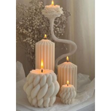 Lumieri Home Lumieri Candle El Yapımı Kokusuz Şakayık Gül-Çokgen Dekoratif Mum - Örgü Desenli Dekoratif Mum- Kırık Beyaz 4'lü