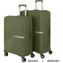Mçs Bavul Büyük ve Orta 2li Set Kırılmaz Silikon Valiz V374 Haki