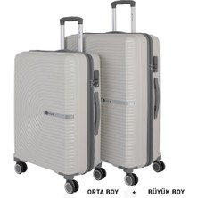 Mçs Bavul Büyük ve Orta 2li Set Kırılmaz Silikon Valiz V374 Kemik/gri