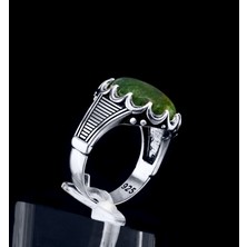 Yıldırım Yeşil Doğal Taşlı Klasik Form 925 Ayar Gümüş Erkek Yüzük