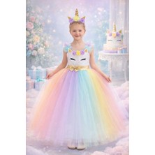 Unicorn Elbisesi Tarlatanlı Kabarık Taç Hediyeli