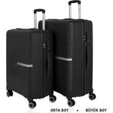 Mçs Bavul Büyük ve Orta 2li Set Kırılmaz Silikon Valiz V374 Siyah