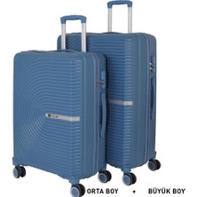 Mçs Bavul Büyük ve Orta 2li Set Kırılmaz Silikon Valiz V374 Sky Blue