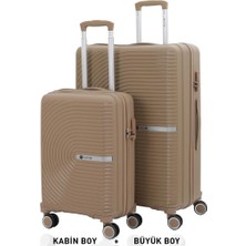 Mçs Bavul Büyük ve Kabin 2li Set Kırılmaz Silikon Valiz V374 Şampanya