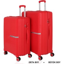 Mçs Bavul Büyük ve Orta 2li Set Kırılmaz Silikon Valiz V374 Kırmızı