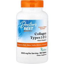 Doctor's Best, Tip 1 ve 3 Kolajen, C Vitamini ile, 180 Tablet, 3000mg