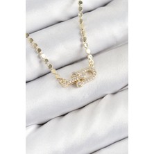 Inure Jewelry Pirinç Zirkon Taşlı Tifany Model Ezme Zincir Gold Renk Kadın Kolye