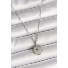 Inure Jewelry 316L Çelik Gümüş Renk Zincir Madalyon Zirkon Taşlı Işlemeli Hilal Yıldız Model Kadın Kolye