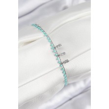 Inure Jewelry Pirinç Zirkon Taşlı Mavi Boncuklu Model Gümüş Renk Kadın Bileklik