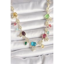 Inure Jewelry Pirinç Gold Renk Renli Zirkon Taşlı Vıp Seri Kadın Kolye