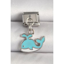Inure Jewelry 316L Çelik Gümüş Renk Mavi Balina Model Nomination Charm