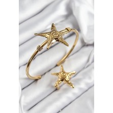 Inure Jewelry Pirinç Deniz Yıldızı Model Gold Renk Bileklik Yüzük Set