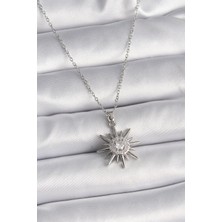 Inure Jewelry 316L Çelik Gümüş Renk Zincir Zirkon Taşlı Güneş Model Kadın Yüzük