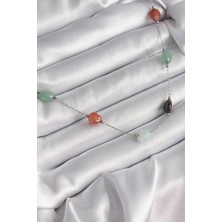 Inure Jewelry 316L Çelik Gümüş Renk Zincir Renkli Doğaltaş Model Kadın Kolye