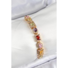 Inure Jewelry Pirinç Karışık Zirkon Taşlı Baget Model Gold Renk Vıp Seri Kadın Bileklik
