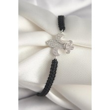 Inure Jewelry Pirinç Gümüş Renk Zirkon Taşlı Zambak Figür Asanrsörlü Makrome Model Kadın Bileklik