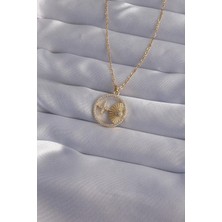 Inure Jewelry 316L Çelik Zincir Gold Renk Zirkon Taşlı Yıldız Figürlü Oval Kolye