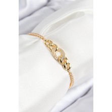 Inure Jewelry Pirinç Zirkon Taşlı Zincir Model Gold Renk Asansörlü Kadın Bileklik