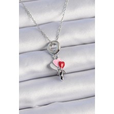 Inure Jewelry 316L Çelik Gümüş Renk Renkli Kalp Figür Charm Model Kadın Kolye