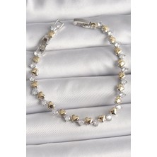 Inure Jewelry Pirinç Gümüş Renk Zirkon Taşlı Gold Kalpli Vıp Seri Kadın Bileklik