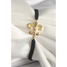 Inure Jewelry Pirinç Gold Renk Zirkon Taş Işlemeli Zambak Figür Asansörlü Makrome Model Kadın Bileklik