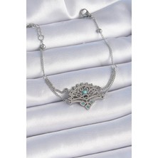 Inure Jewelry 316L Çelik Gümüş Renk Mavi Taşlı Etnik Desen Kadın Bileklik