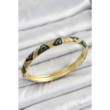 Inure Jewelry Mineli Pirinç Kahverengi Siyah Geometrik Desenli Kadın Kelepçe