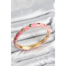 Inure Jewelry Mineli Pirinç Pembe Çiçek Motifli Gold Kadın Kelepçe