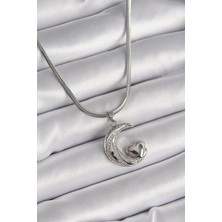 Inure Jewelry 316L Çelik Gümüş Renk Italyan Zincir Zirkon Taşlı Halil Figür Kalp Detay Kadın Kolye