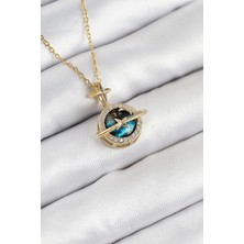 Inure Jewelry 316L Çelik Zirkon Taşlı Gezegen Model Gold Renk Kadın Kolye