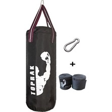 GV Home Boks Torbası Eldiven, Karabina ve Bandaj Hediyeli Içi Dolu 50X20 cm Siyah