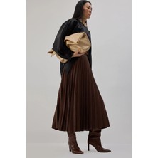 Touche Piliseli Süet Etek Kahverengi