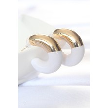 Inure Jewelry Ccb Beyaz Gold Çift Renk Küpe