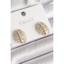 Inure Jewelry Pirinç Gold Renk Zirkon Taşlı Kaplumbağa Kabuğu Model Kadın Küpe