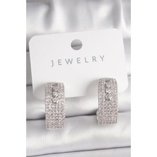 Inure Jewelry Pirinç Gümüş Renk Zirkon Taşlı Halka Messika Model Kadın Küpe