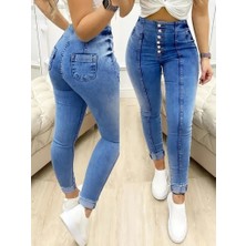 ModaSize Kadın Yüksek Bel Önden Düğmeli Jean Pantolon