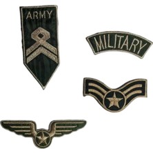 Seçilir 4'lü Karma Tasarım Nakışlı Yama Seti - Vintage Stil Tekstil Arma Paketi