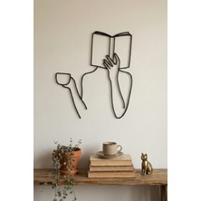 Alvina Atölye Dekoratif Kitap Okuyan Kadın ve Kahve Duvar Dekoru - Minimalist Modern Tablo Siyah