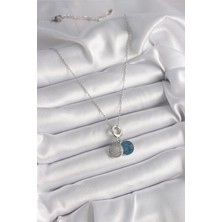 Inure Jewelry 316L Çelik Gümüş Renk Zincir Zirkon Taşlı Işleme Mavi Simli Kadın Kolye