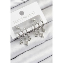 Inure Jewelry Pirinç Zirkon Taşlı Şimşek Model Gümüş Renk Kadın Küpe