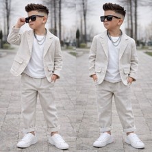 Kokoş Bebe Erkek Çocuk Pamuklu Keten Ceket Pantolon 2’li Takım -  3/10 Yaş - 31626