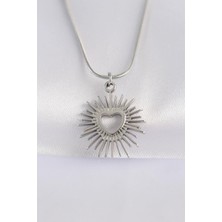Inure Jewelry 316L Çelik Zincir Gümüş Renk Kalp Güneşi Tasarımlı Kolye
