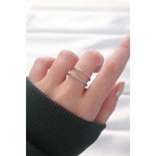 Inure Jewelry 2li Görünümlü Su Yolu Tasarımlı Silver Renk Ayarlanabilir Yüzük