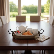 Braventa Collection 28CM Gold Kaplama Lüks Galvaniz Metal Boyalı Oval Tepsi Zarafet ve Dayanıklılığı Buluşturuyor